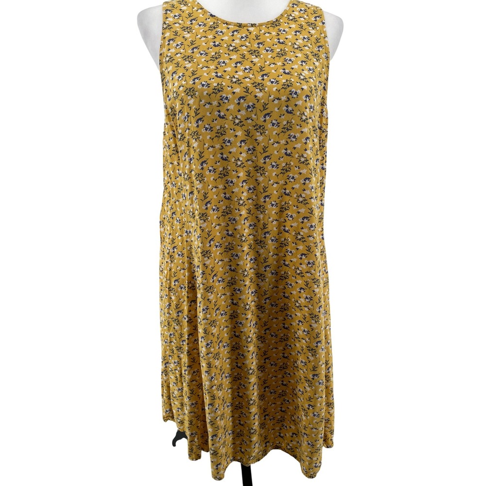 Old Navy Floral Swing Dress Womens Large Yellow Cottagecore Boho Sleeveless Mini